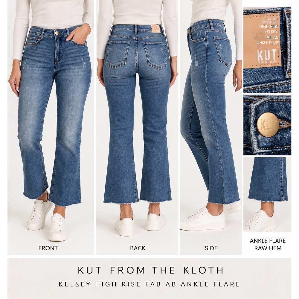 NWT KUT From The Kloth Kelsey Jeans Womens 4 High Rise Fab Ab Ankle Flare $99